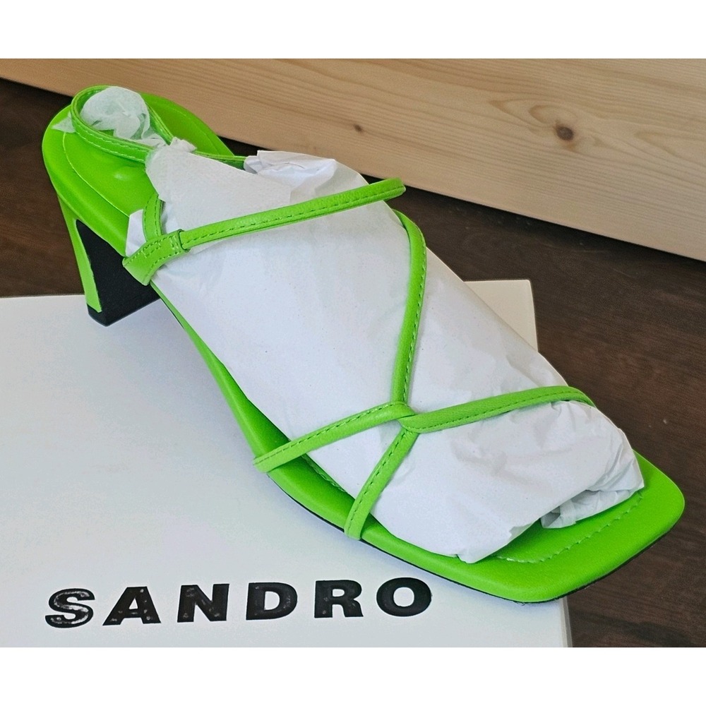 SANDRO Women's Fluorescent Green‎ Faye Heeled Sandals. Size 37